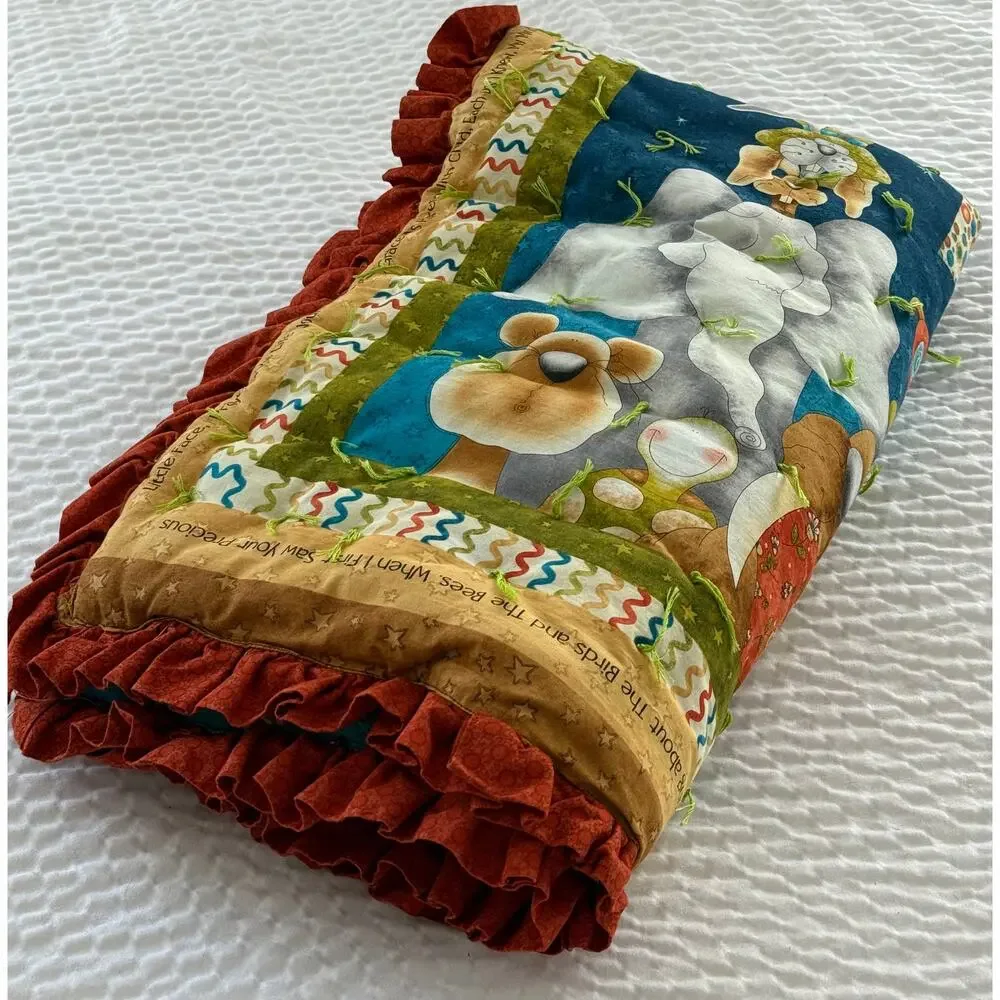 HANDMADE OOAK Safari Noah's Ark Baby Quilt Play Mat Christian Nursery Blanket